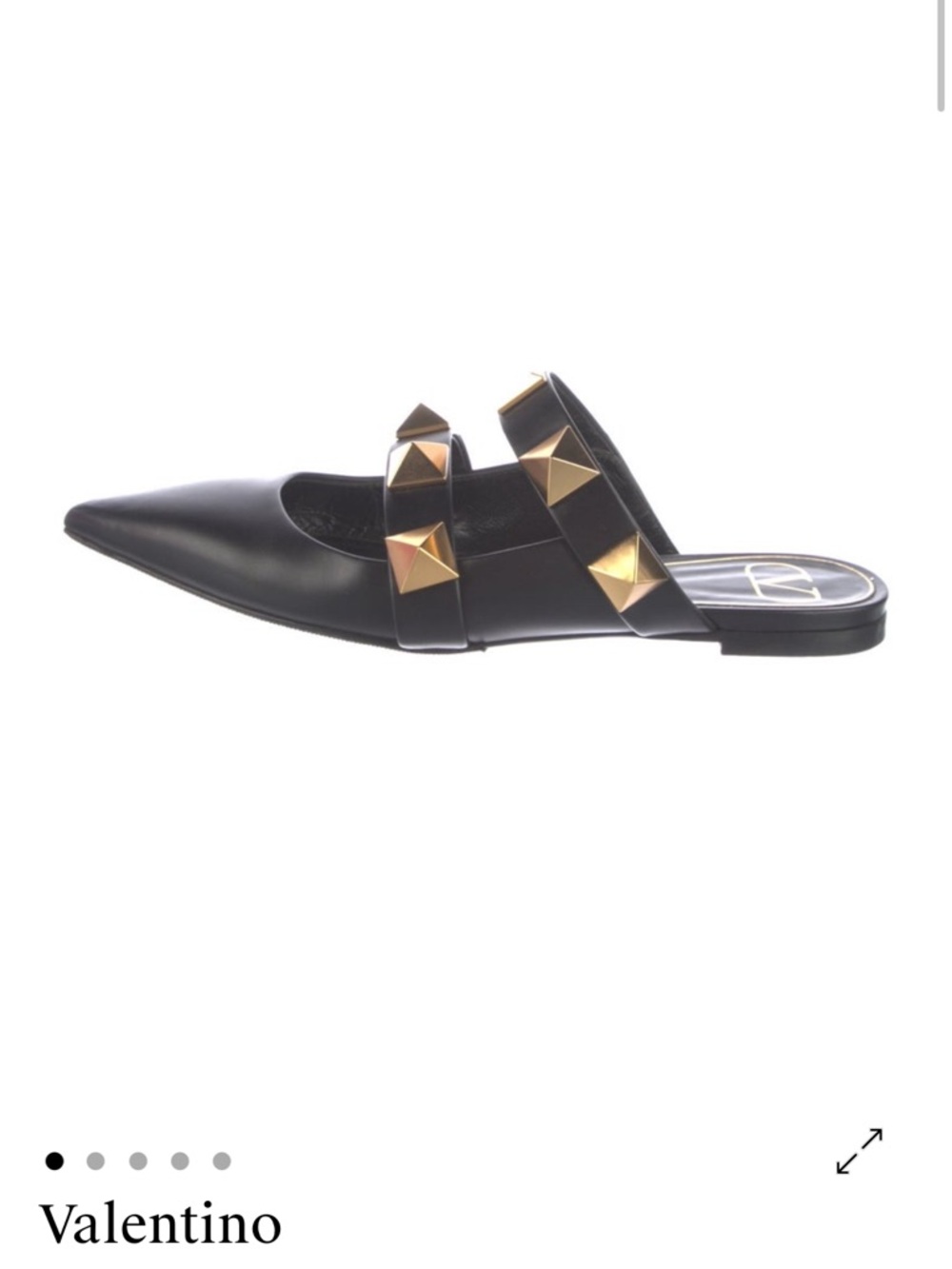 Valentino Black Leather Pointed Mule with Gold Studs